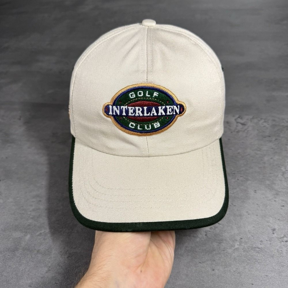Vintage Ahead Interlaken Switzerland Golf Club‎ Hat Khaki Tan Green Cotton Strap - Picture 2 of 7